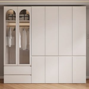 "Functional White Lumber Children's Wardrobe with Shelf, Drawer, Clothing Rod, and Door"