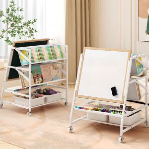 "Chalk Standard Children's Bookshelf with Casters, Adjustable 5/3 Shelves, Vertical/Horizontal Orientation, Open Back, Steel Shelf, and 2/3/4 Bins"