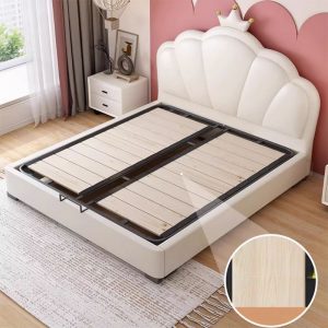 "Chalk Princess Girl/ Woman+ Timber Standard Kids Bed with Pu Leather Headboard, Coir"