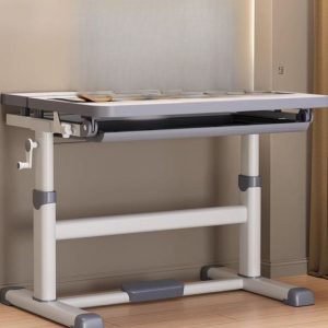 "White Reclaimed Wood Rainproof Multi-levelled Kids Computer Desk with Container, Compartment, Chair"